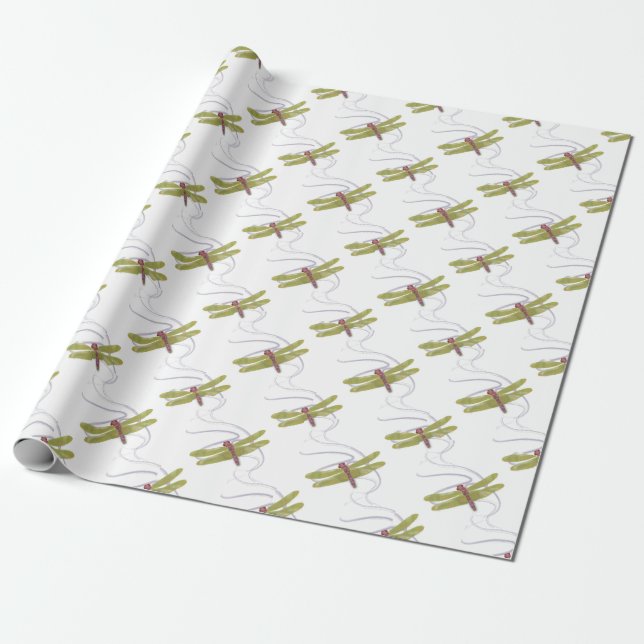 Dragonfly Gift Wrapping Paper Roll White (Unrolled)