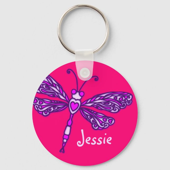 Dragonfly girls purple pink name keychain (Front)
