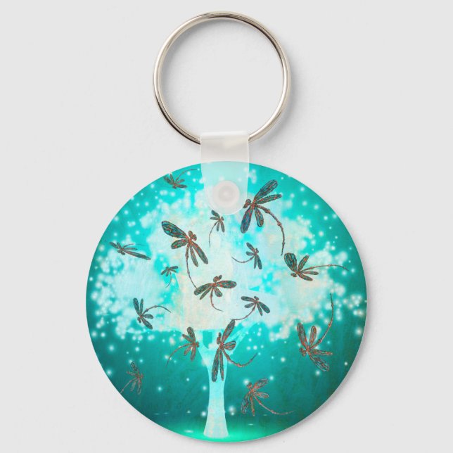 Dragonfly Glow Tree Key Ring (Front)