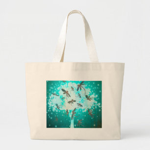 Dragonfly Glow Tree Large Tote Bag