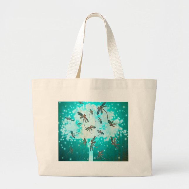 Dragonfly Glow Tree Large Tote Bag (Front)