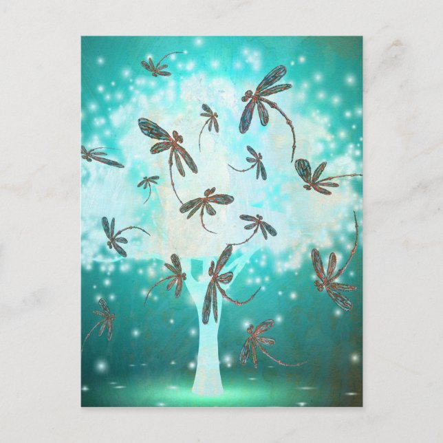 Dragonfly Glow Tree Postcard (Front)