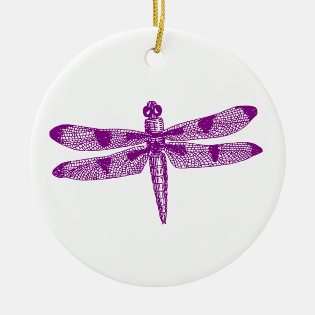 Dragonfly Graphic (Purple) Double Design Ceramic Tree Decoration (Front)