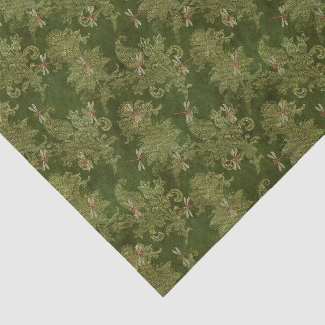 Dragonfly Green Damask  Tissue Paper (Detail)