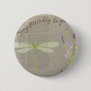 dragonfly happy birthday 6 cm round badge