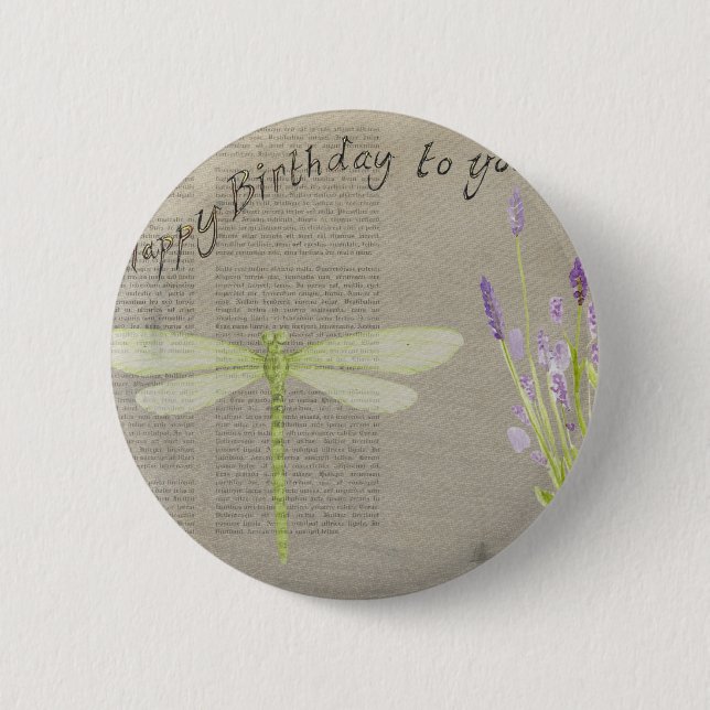 dragonfly happy birthday 6 cm round badge (Front)
