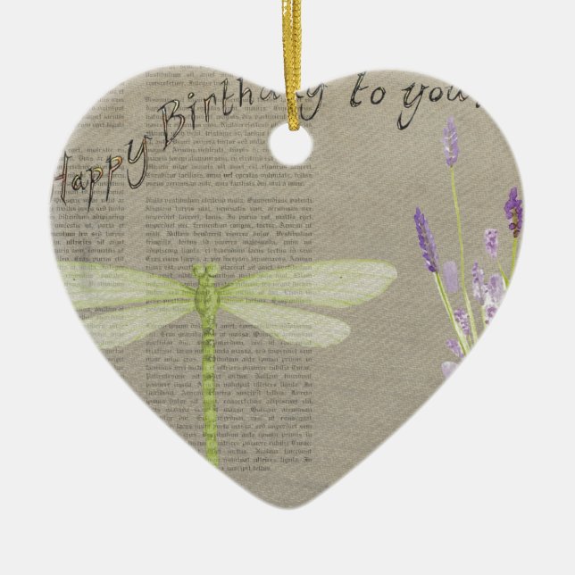 dragonfly happy birthday ceramic tree decoration (Front)