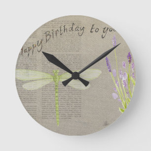 dragonfly happy birthday round clock