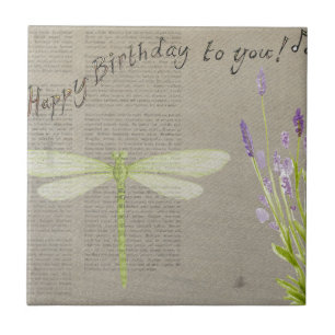 dragonfly happy birthday tile