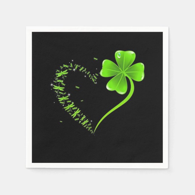 Dragonfly heart irish, Shamrock Heart Clover St Napkin (Front)