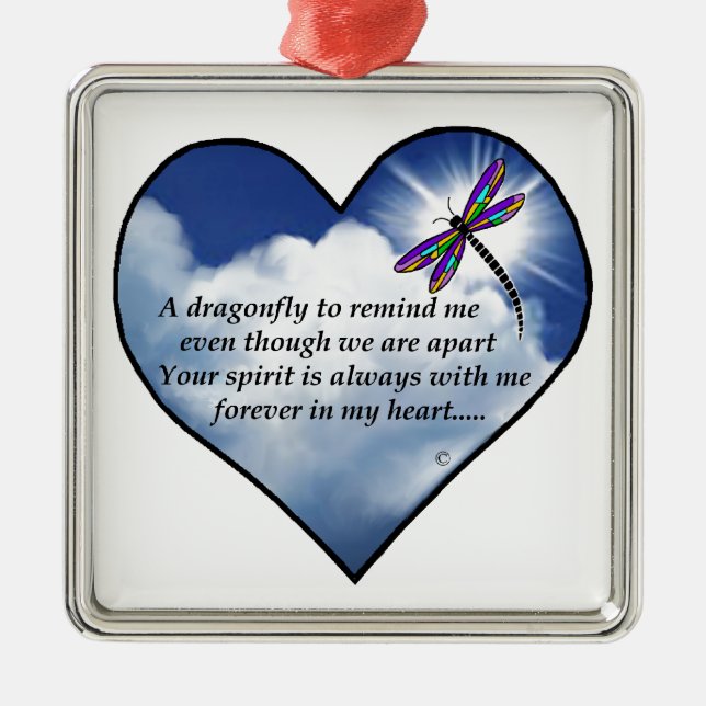 Dragonfly Heart Poem Metal Ornament (Front)