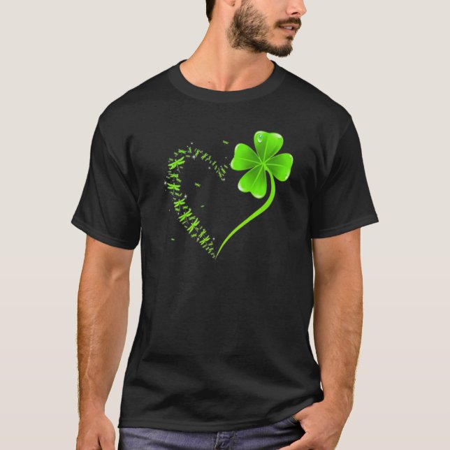 Dragonfly heart Shamrock Heart Clover Happy St. Pa T-Shirt (Front)