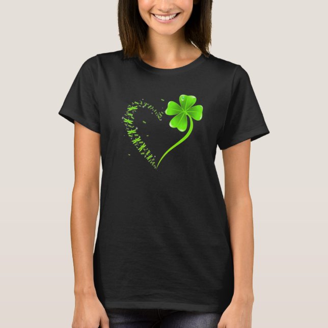 Dragonfly heart Shamrock Heart Clover Happy St. Pa T-Shirt (Front)