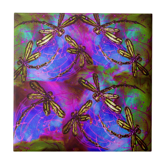 Dragonfly Hippy Flit Ceramic Tile (Front)