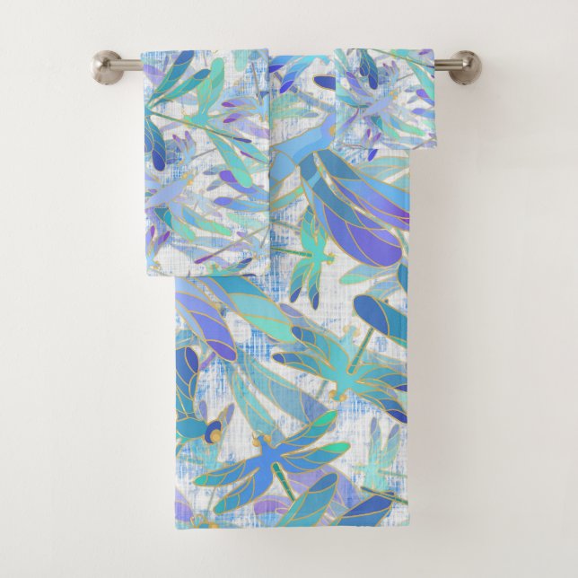 Dragonfly Holiday | White Bath Towel Set (Insitu)