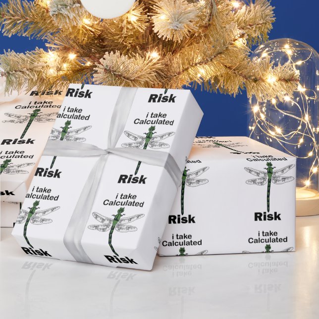 Dragonfly I Take Calculated Risk Funny Wrapping Paper (Holidays)