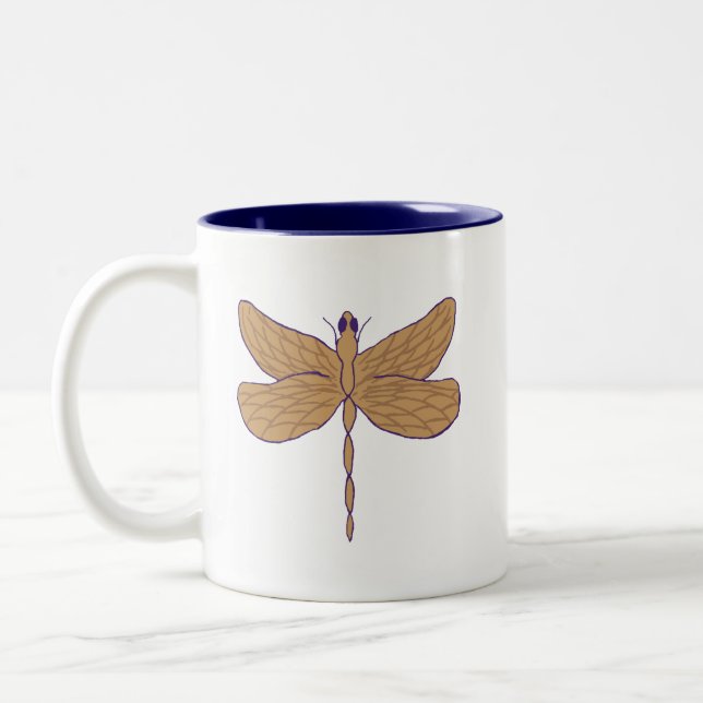 Dragonfly Illustration Purple and Tan Two-Tone Coffee Mug (Left)