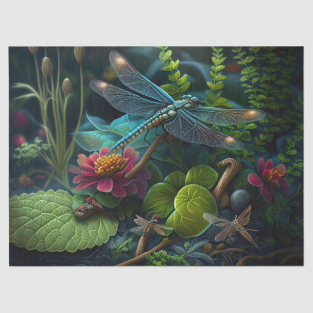 Dragonfly in a Colourful Garden Decoupage Tissue Paper (Front)
