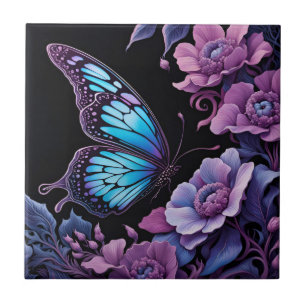 Dragonfly in a floral garden at night ceramic tile