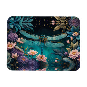 Dragonfly in a floral garden at night magnet