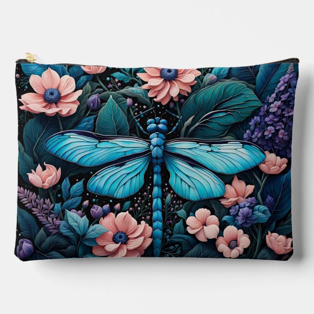 Dragonfly in a flower garden at night accessory pouch (Front)