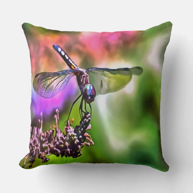 Dragonfly In Green and Blue Realistic Painting Cushion (Front)