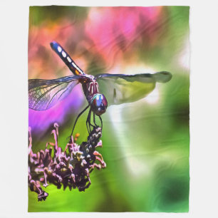 Dragonfly In Green and Blue Realistic Painting Fleece Blanket