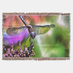 Dragonfly In Green and Blue Realistic Painting Throw Blanket