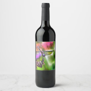 Dragonfly In Green and Blue Realistic Painting Wine Label