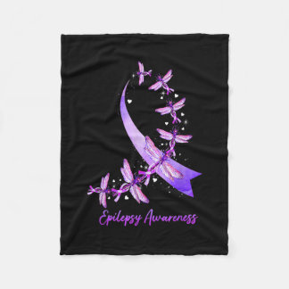 Dragonfly In November We Wear Purple Epilepsy Awar Fleece Blanket