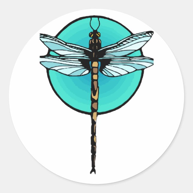 Dragonfly in Turquoise Circle Classic Round Sticker (Front)