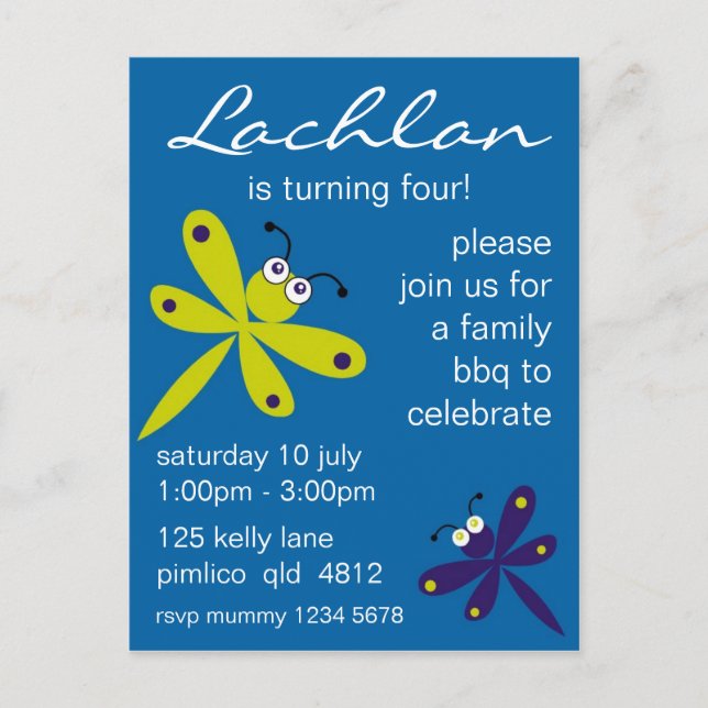 Dragonfly Invitation [blue] Postcard (Front)