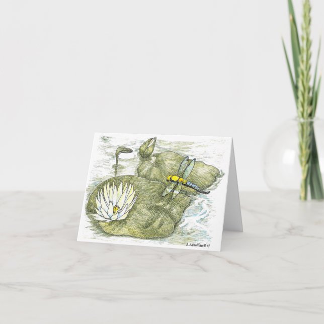 Dragonfly & Lily Pad Colour Folded Greeting Card (Front)