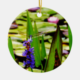 Dragonfly lotus and purple flower ceramic tree decoration