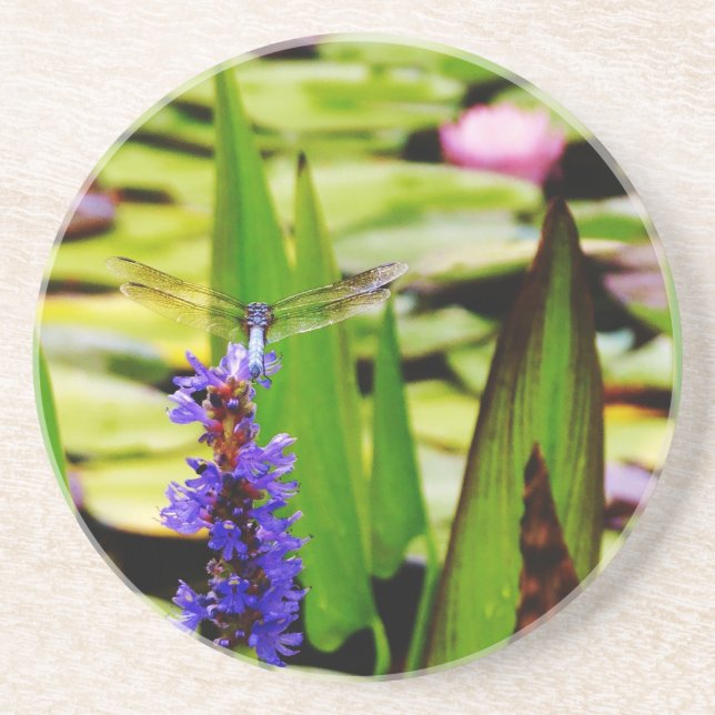 Dragonfly lotus and purple flower coaster (Front)