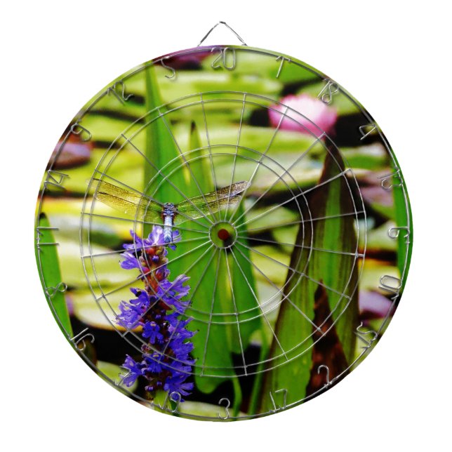 Dragonfly lotus and purple flower dartboard (Front)
