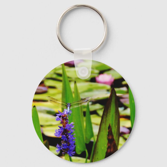 Dragonfly lotus and purple flower key ring (Front)