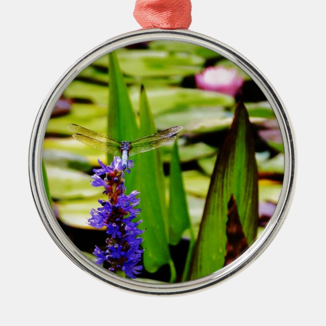Dragonfly lotus and purple flower metal tree decoration (Front)