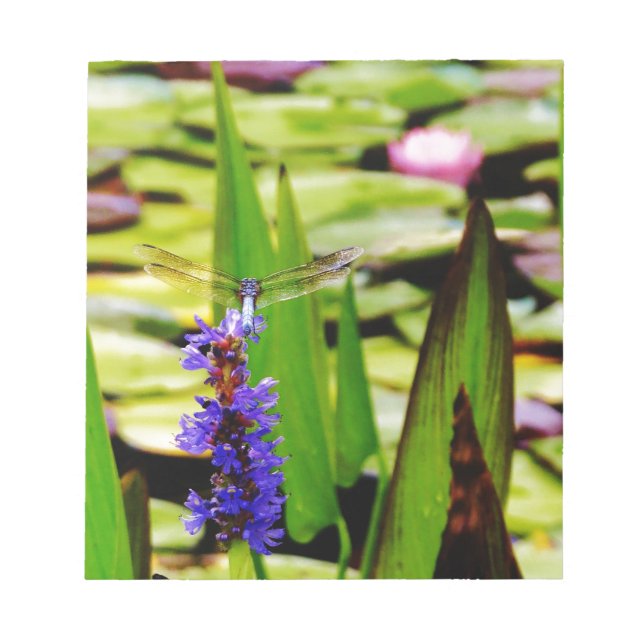 Dragonfly lotus and purple flower notepad (Front)