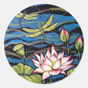DRAGONFLY LOTUS   by Diana S Martin Classic Round Sticker