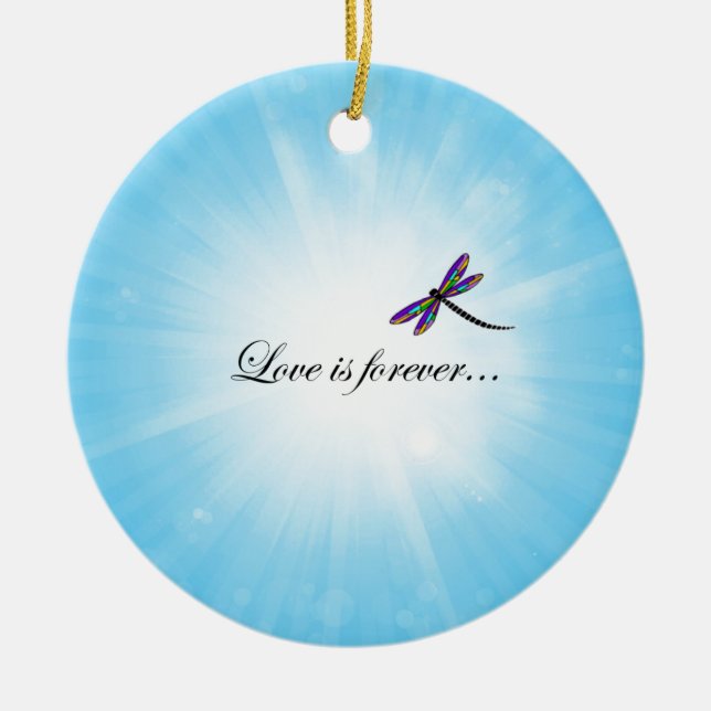 Dragonfly  "LOVE is Forever" Ceramic Tree Decoration (Front)