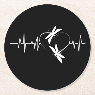 Dragonfly Lover Gift| Funny Dragonfly Heartbeat Round Paper Coaster