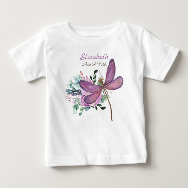 Dragonfly Make A Wish Purple NAMED New Baby Gift T-Shirt (Front)