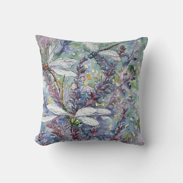 "Dragonfly Meadow" Throw Pillow (Front)