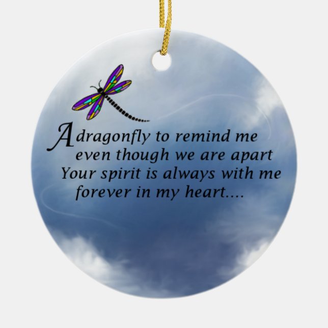 Dragonfly  Memorial Poem Ceramic Tree Decoration (Front)