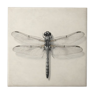 Dragonfly Metallic Detailed Vintage Entomological Ceramic Tile