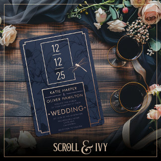 Dragonfly & Modern Blue Floral Foil Invitation