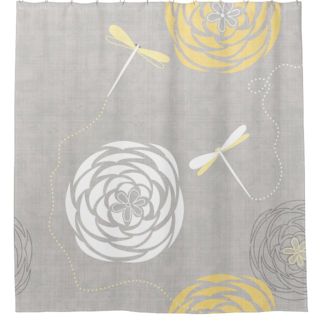 Dragonfly Modern Floral Ranunculus Circle Flowers Shower Curtain (Front)