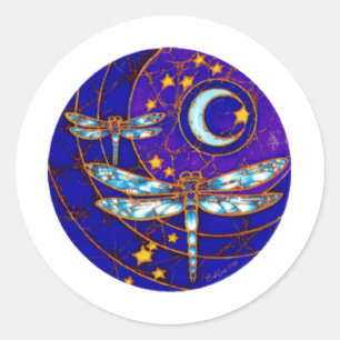dragonfly moon classic round sticker