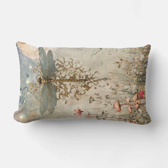 Dragonfly Moonlight in the Fairy Garden  Lumbar Cushion (Front)